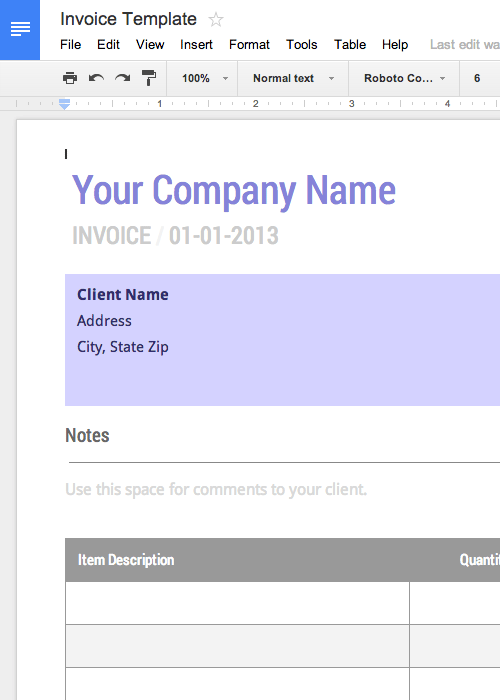 modele facture google sheet