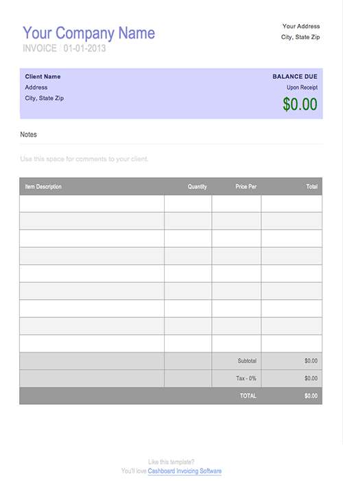 Invoice Template For Word 2000