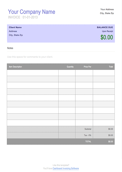 Printable Invoice Template Word