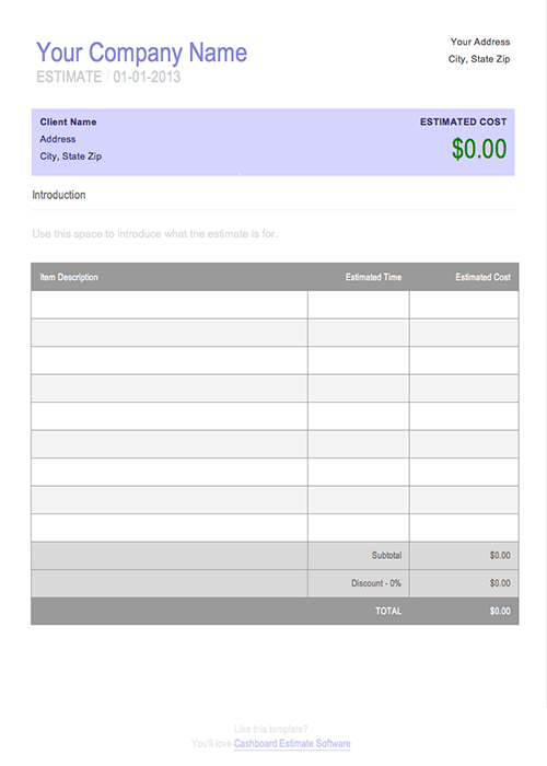 Contractor Estimate Template Word 3135