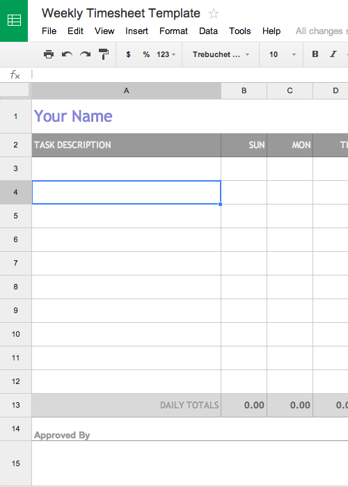 Free Weekly Timesheet Template Google Docs