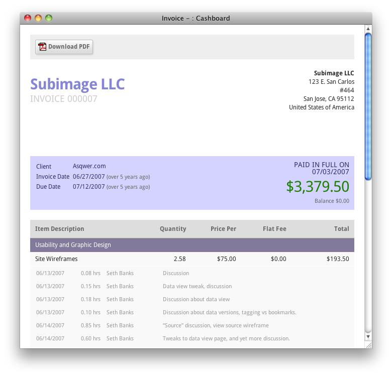 Customer invoice template PDF