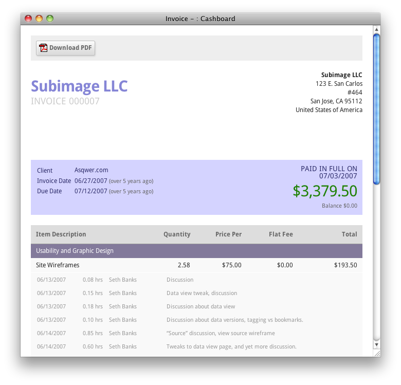 Customer invoice template PDF