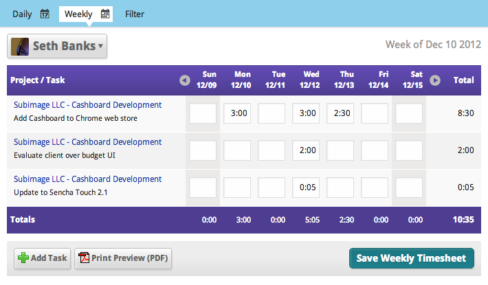 Weekly employee timesheet template