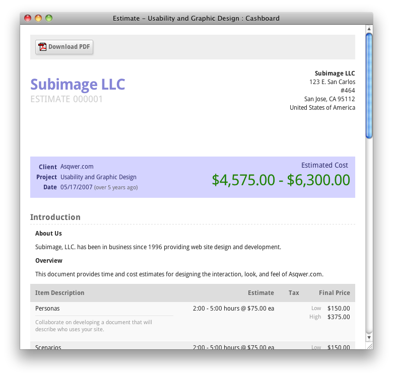 Graphic Design Estimate Sample PDF Template