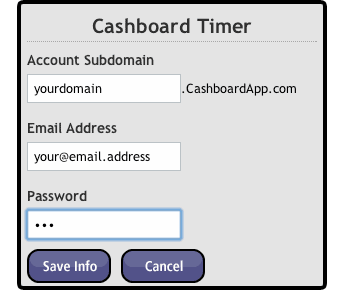 Cashboard Timer configuration screenshot